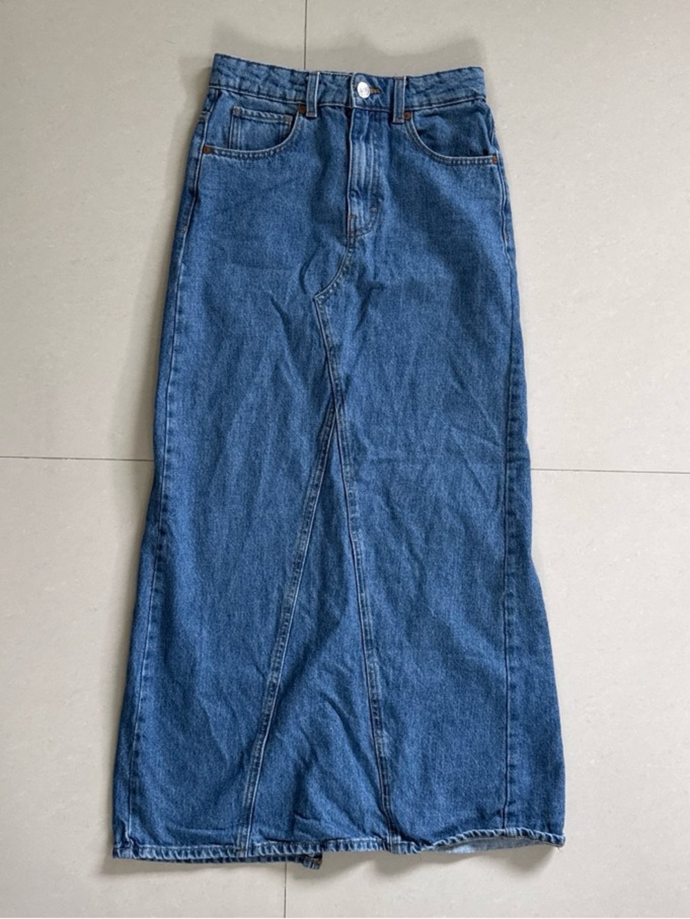 Mango Denim Maxi Skirt with Contrast Stitching